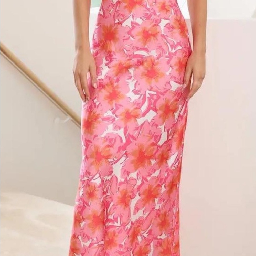 Hello Molly Pink & Coral Floral Bias Maxi Skirt